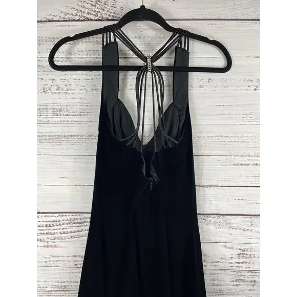 Betsy & Adam Dress Women's Small Black Velvet Halter Mini Rhinestone Strap Party - Picture 5 of 7